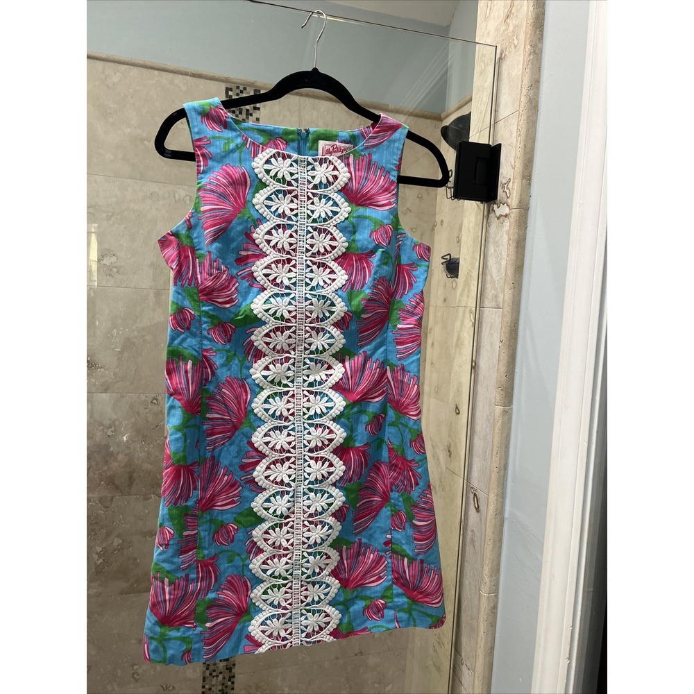 Lilly Pulitzer Originals Jungle Glam Toile Ricci Shift Dress Blue Pink 6